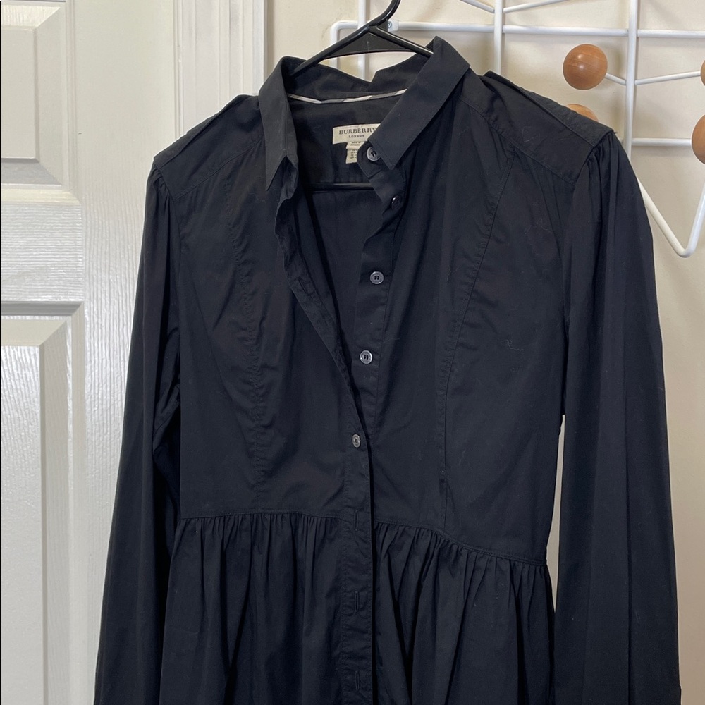 Burberry - Long Sleeve Button Down Shirt Dress  - Black - 10